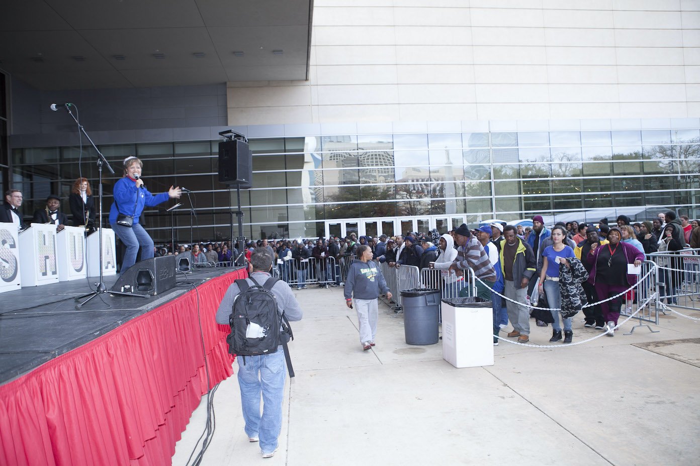 Speaking on stage Convention Center