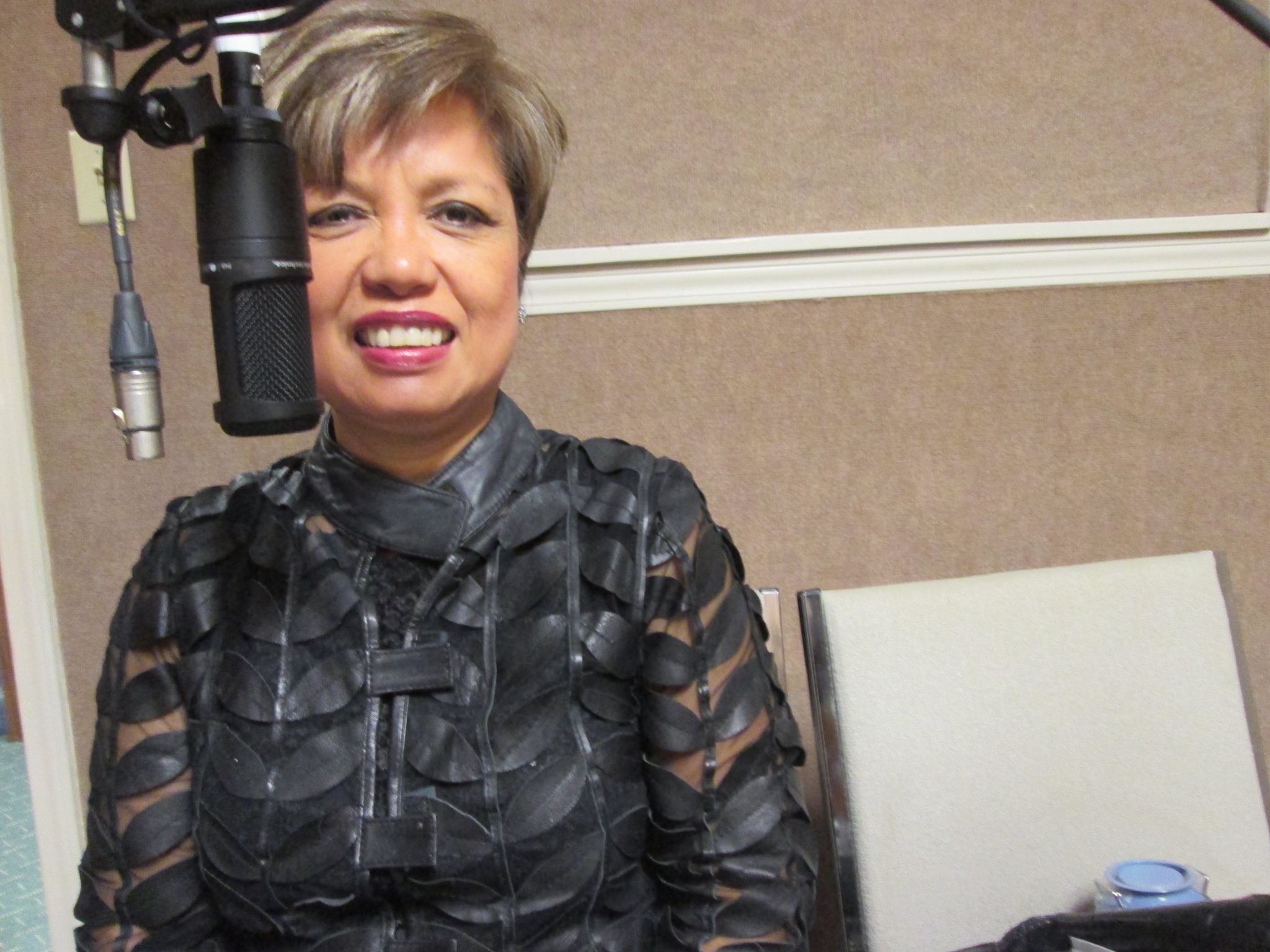 Speaking radio mic close up