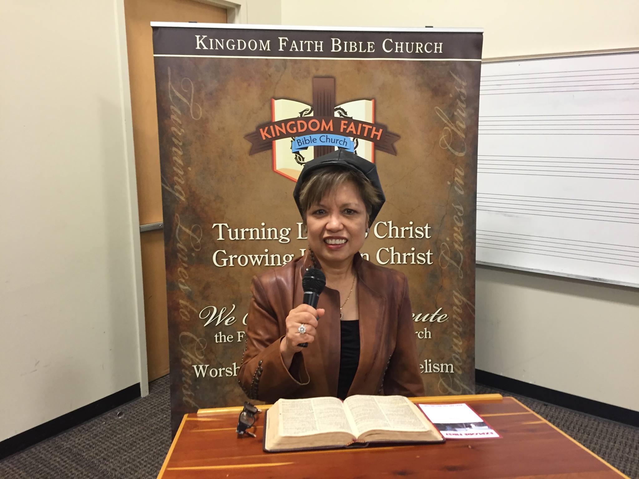 Susie speaking on a Sunday morning at Kingdom Faith Bible Church